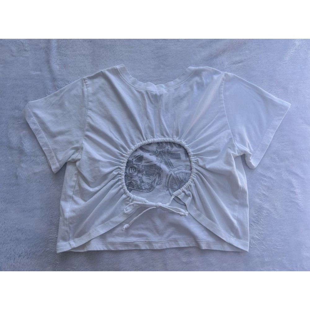 Ladies Sexy Outlaw Motorcycle Tie Back Crop Top Tee XL, Race Speedway - Picture 4 of 4